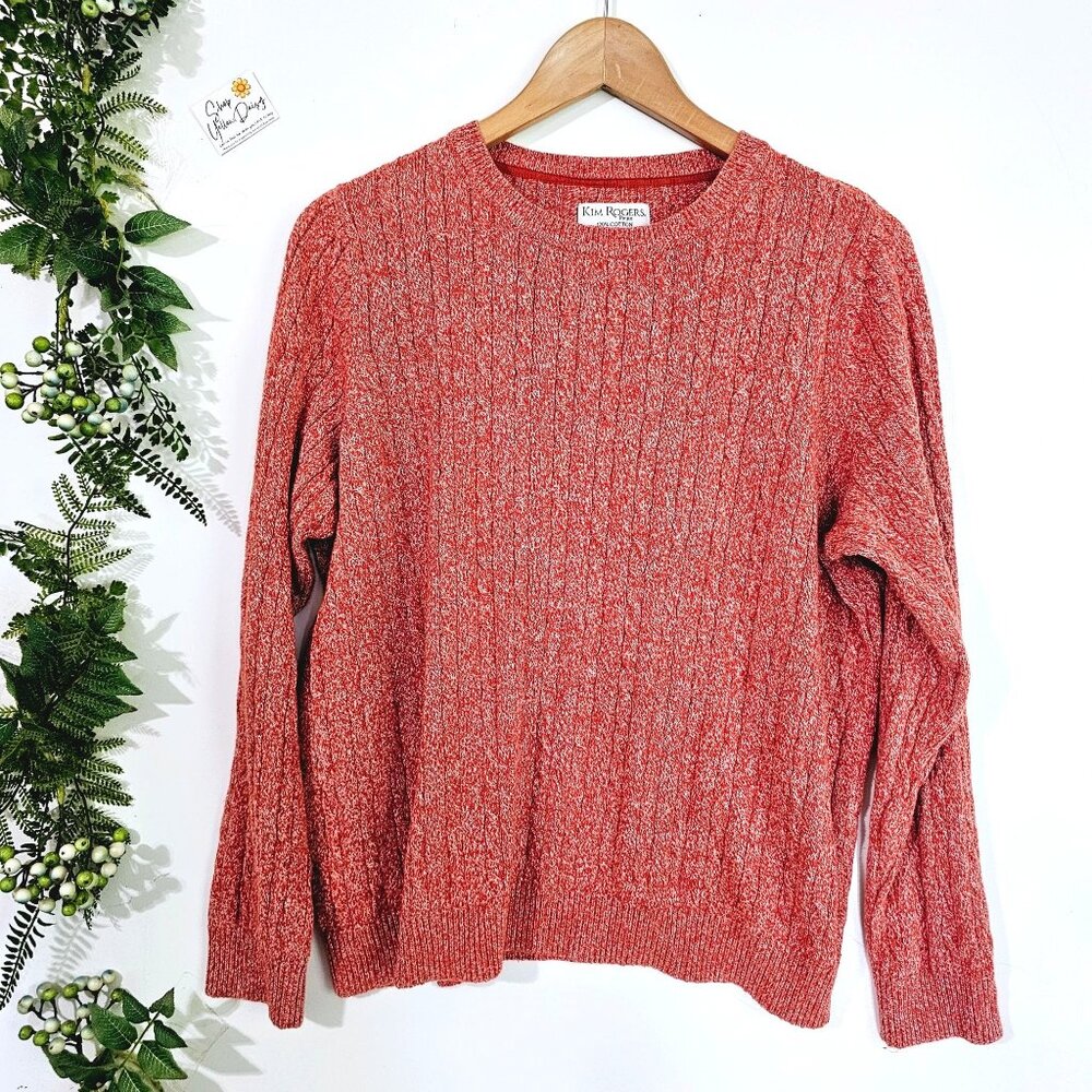 Kim Rogers Petite PXL‎ Red Cable Knit Sweater 100% Cotton《877》J
